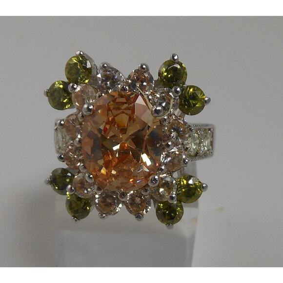 Vintage Sterling Silver Cocktail Ring Sparkly Sim Diamonds Thailand Size 7.25 - Picture 4 of 10